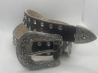 Embellished Leather Studded Belt JASGOOD Rhinestone Studded Belt for Men Women, Western  main image 4