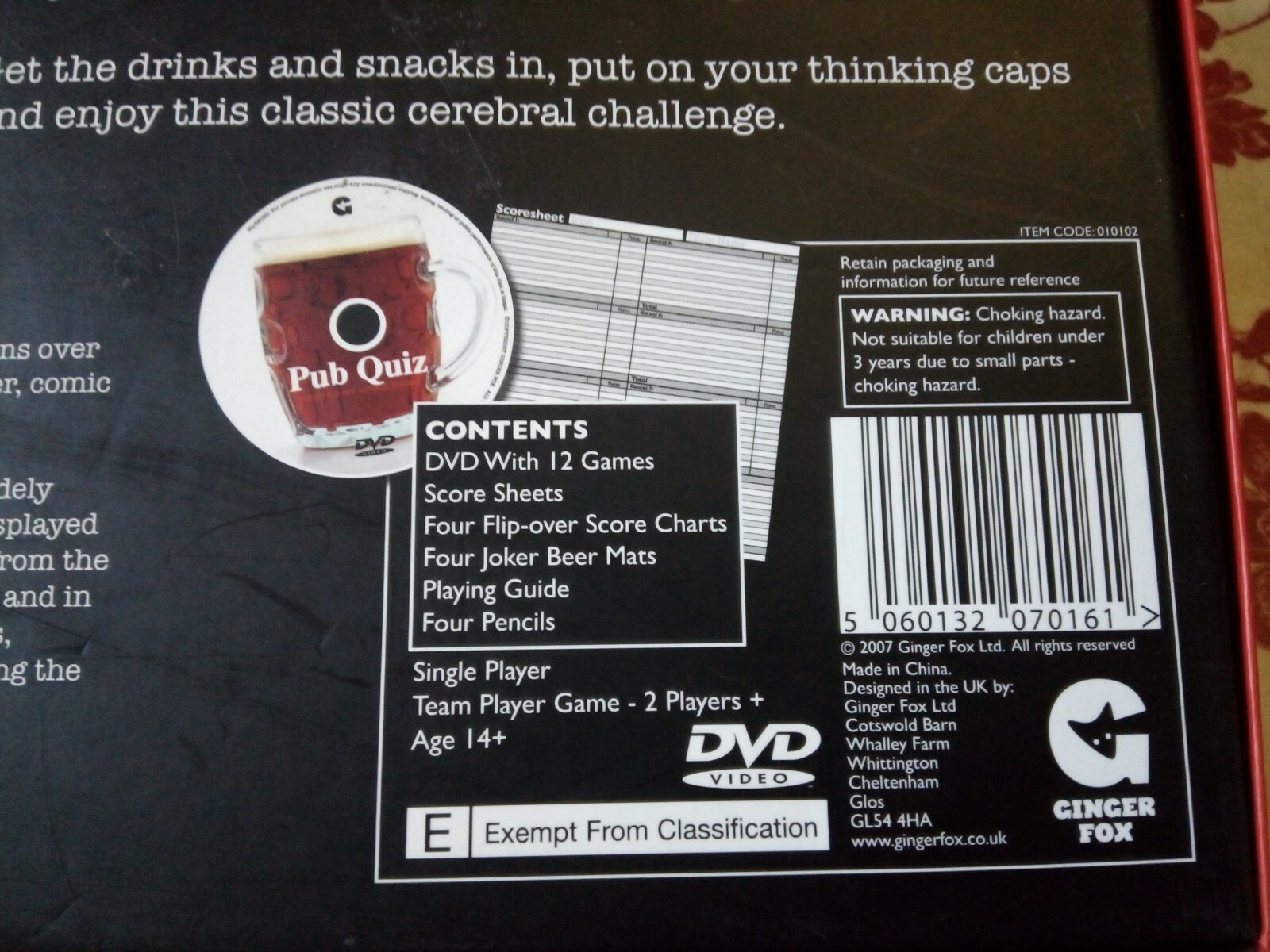 Ginger Fox Pub Quiz Game Interactive DVD Host your own Night in MINT