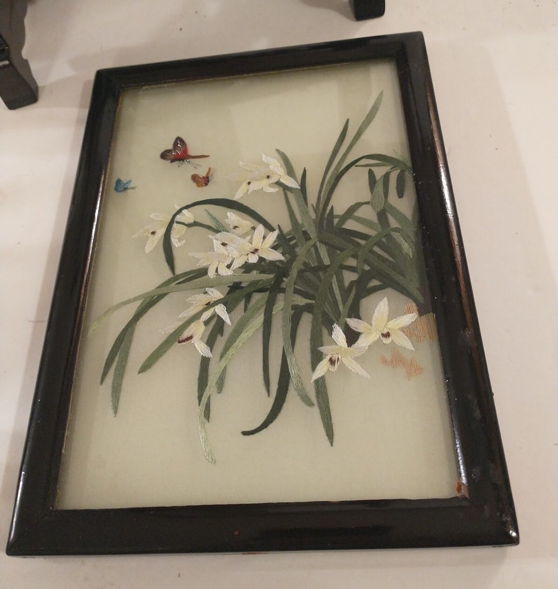 Handmade Double Side Silk Artwork in Rotating Frame of Black