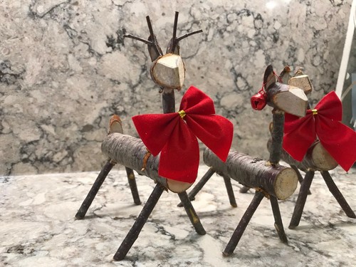 Christmas Reindeer Family 3 Handmade Carved Wood Branches Sticks Ornaments OOAK - Picture 3 of 10