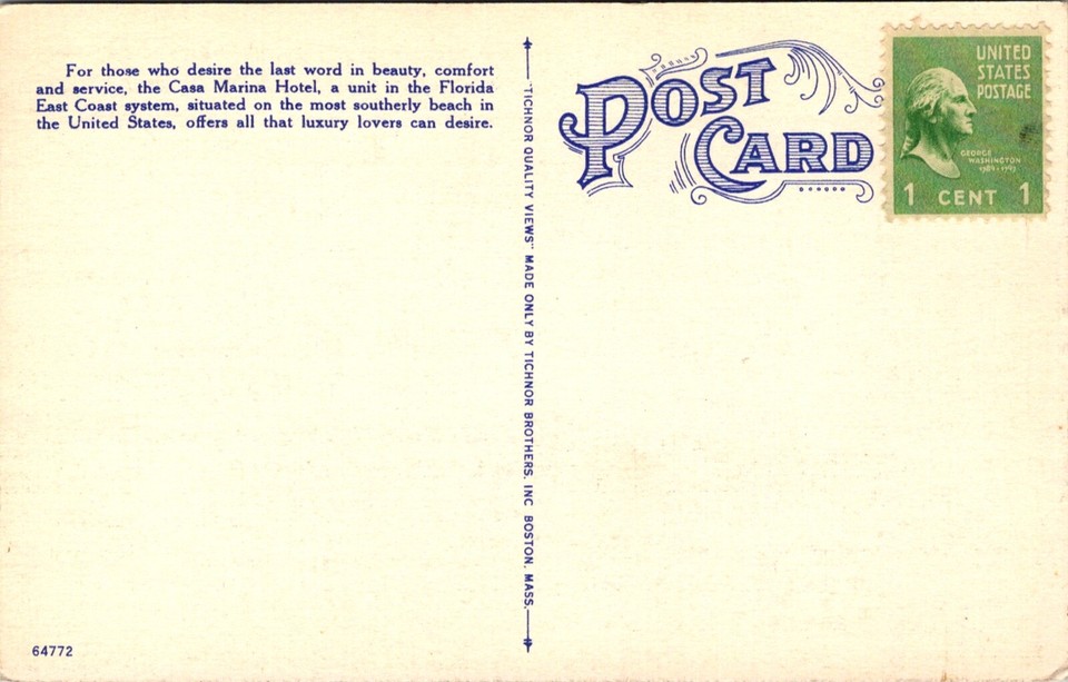 Linen Postcard Aerial View of The Casa Marina in Key West, Florida eBay