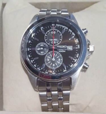 Seiko Chronograph Black Tachymeter Watch 100m 7T92-0PP0