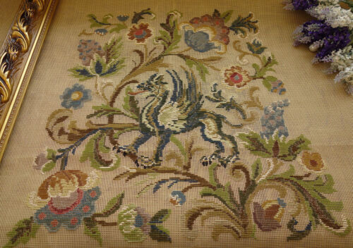 Chair Upholstery HUGE TRAMME Needlepoint Canvas Dragon & Scrolls - Picture 8 of 12