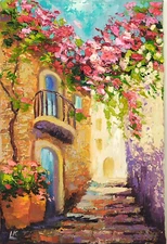 Tuscany Oil Painting Italian Old Town Wall Art Old Street Italy Impasto Painting