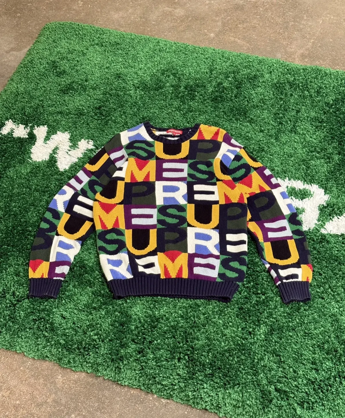 Pull tricoté grandes lettres suprême FW18 alphabet