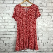 MADEWELL NEW Women's Red Floral Flutter Sleeve Mini Dress sz 14 NS134