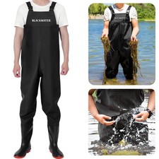 PVC WADERS BLACK FLY FISHING BOOTED WITH BOOTS CHEST SIZE 8 9 10 WELLINGTON POND