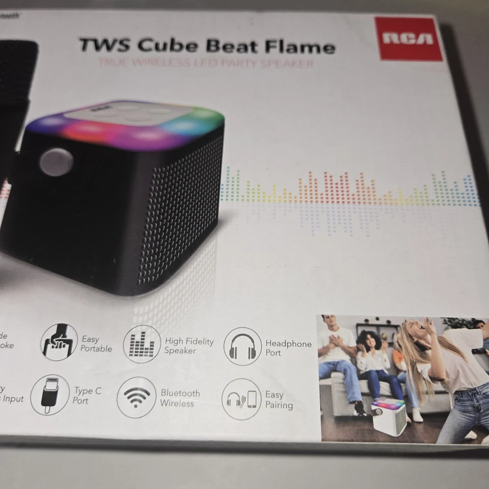 RCA Cube Beat Flame True Wireless LED Party Speaker Karaoke Bluetooth Microphone - Image 4 of 4