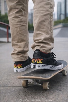 DC Kalis Vulcan AC/DC Shoes  Sz 8 Black Lace Up Mid Skate Sneakers Limited Ed