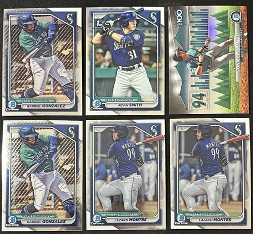 Lotto 6 carte MLB Bowman Chrome Prospects Seattle Mariners Aidan Smith, inserire altre - Foto 1 di 6