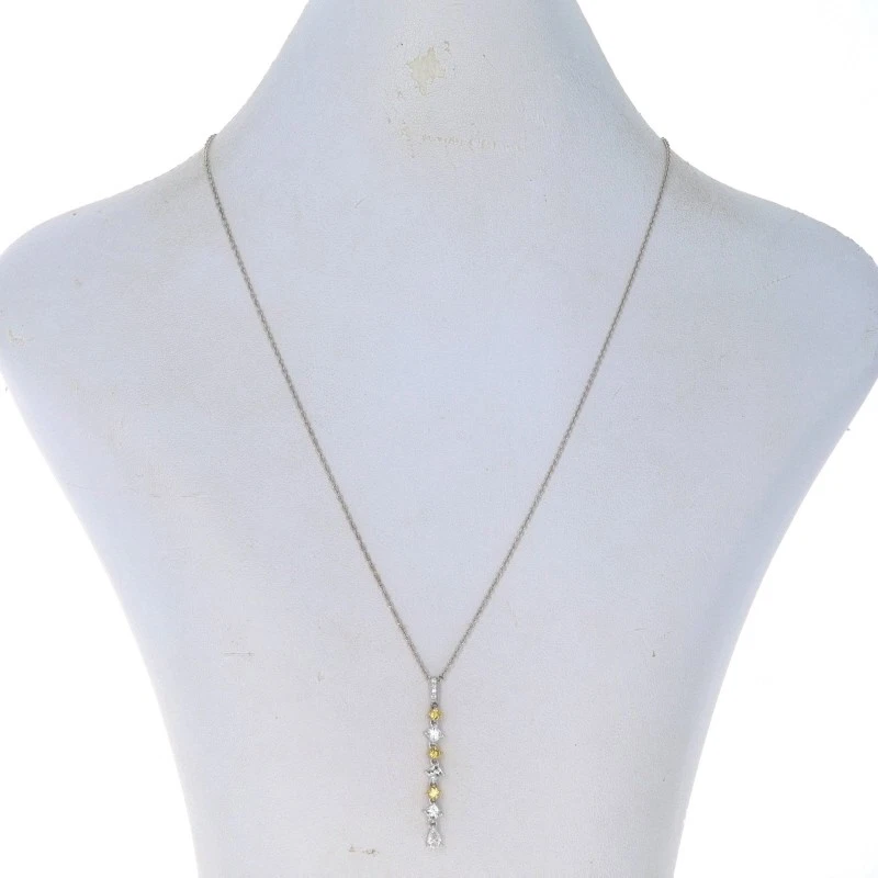 Collar de viaje de diamantes amarillos de platino y oro 16 1/2" 14k pera 1,10 ctw tratado Foto 2 de 4