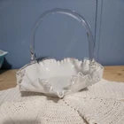 Fenton Silver Crest Large Brides Basket Applied Handle Vintage 1960s Milk Glass