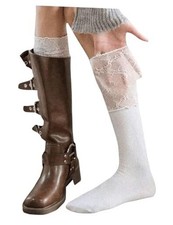 Women's 1 Pair Lace Patchwork Knee High Socks Cute Y2k Boots One Size White