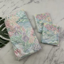 Martex Atelier Vintage 80s Queen Size Sheet Set Fitted Pillowcase Pink Floral