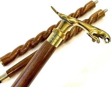 Vintage Brass Walking Stick Jaguar Head Handle Foldable Cane For Senior  Adults