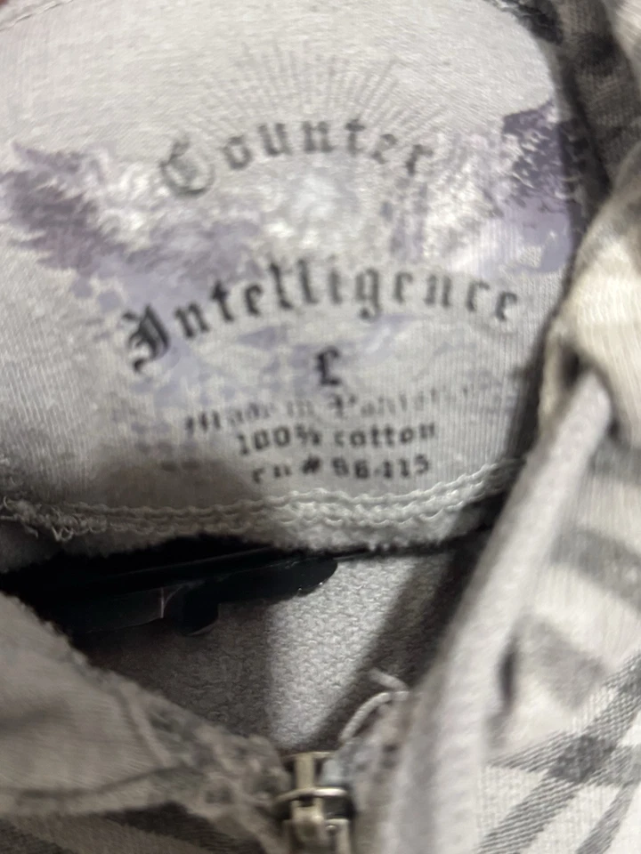 Counter Intelligence Gray Plaid Zip Up Hoodie Men’s Size L 100% Cotton Casual - Image 2 of 4