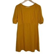 ASOS Womens Linen Mini Dress 10 Yellow Orange Puff Sleeve Keyhole Open Back