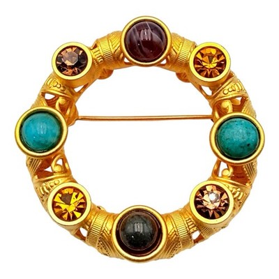 NATASHA STAMBOULI 24k Gold Plated With GemStones Pin Brooch Vintage RARE
