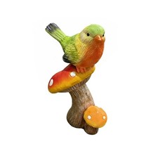 Toadstool Bird Figurine Hand Painted Detail Vibrant Charm for Patio