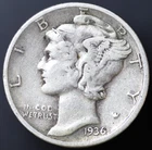 1936-D 10C Mercury Dime SEMI-KEY DATE! VF (#7874)