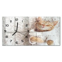 Wanduhr Glas-Wanduhr Im Querformat KäTzchen Im Pullover Schwarze Zeiger 60X30 Cm