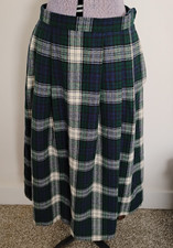Vtg Wool Plaid Pleated Skirt Women's Navy Green White English Academia 6