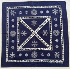 Vintage Bandana White Snowflake  Penguins Skiing Handkerchief Navy Cotton 22"