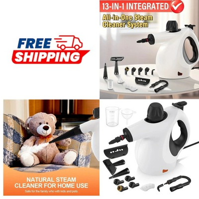 #ad Pressurized Handheld Steam Cleaner Multi Surface Steamer with 12Pcs Cleaning Kit $31.99
