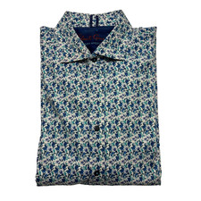 Robert Graham Mens XL Tailored Fit Floral Button Down Shirt Blue Teal Cotton XL