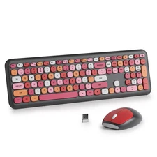 Red Colorful Wireless Keyboard and Mouse Combo Set, 2.4GHz Retro Typewriter A...