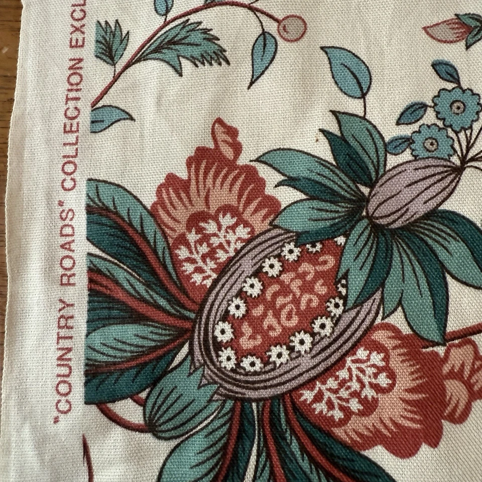 Waverly Jacobean Floral Off-White Cotton Fabric Country Roads “Berkshire” 45x48 - Image 3 of 4