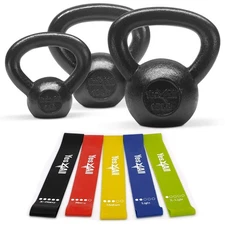 Yes4All Kettlebell Sets, 5 - 10 - 15 - 20 - 25 - 30 LB Cast Iron Strength Tra...