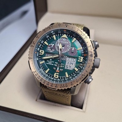 Citizen Promaster SKY JY8074-11X Solar Radio Analog Watch Men Green Gold