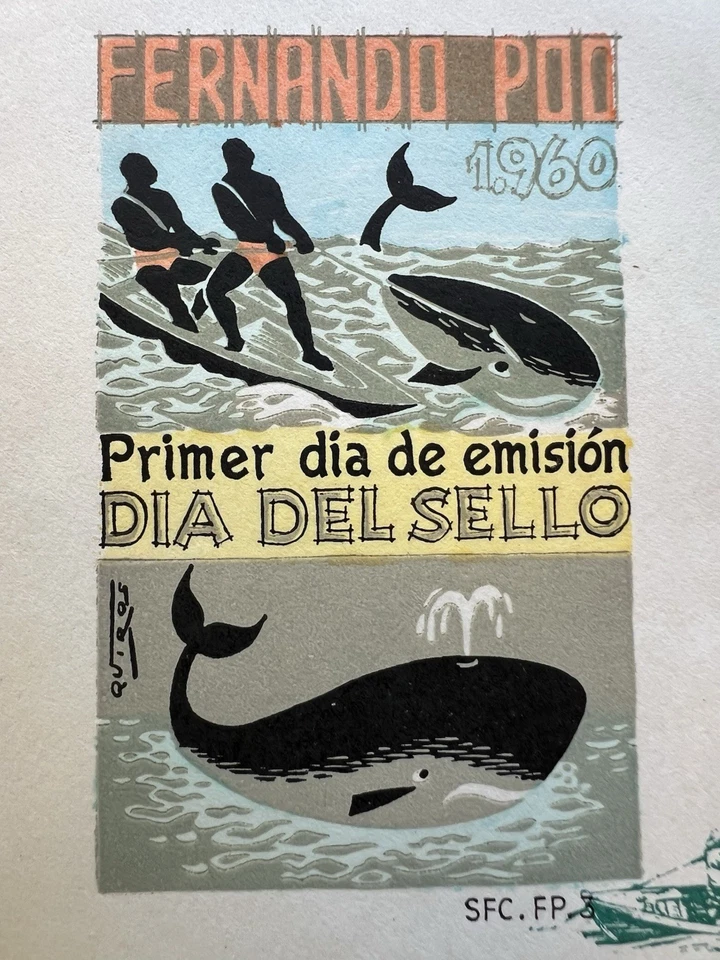 1960 年 Fernando Póo FDC • 捕鲸问题 • 完整 4 件套 • Día del Sello — 第 3/4 张图片