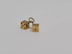 Authentic Vintage 14K Yellow Gold Plated Rolling Two Dice Charm Pendant 925 Silver 18" in