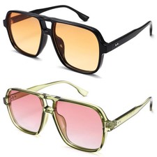 Oversized Aviator Sunglasses for Women Men - Retro 70s Square Shades Sun Glas...