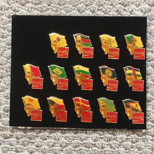Vintage 80s Coca Cola World Flag Enamel Lapel Pin Set Lot Of 14 Pins Rare