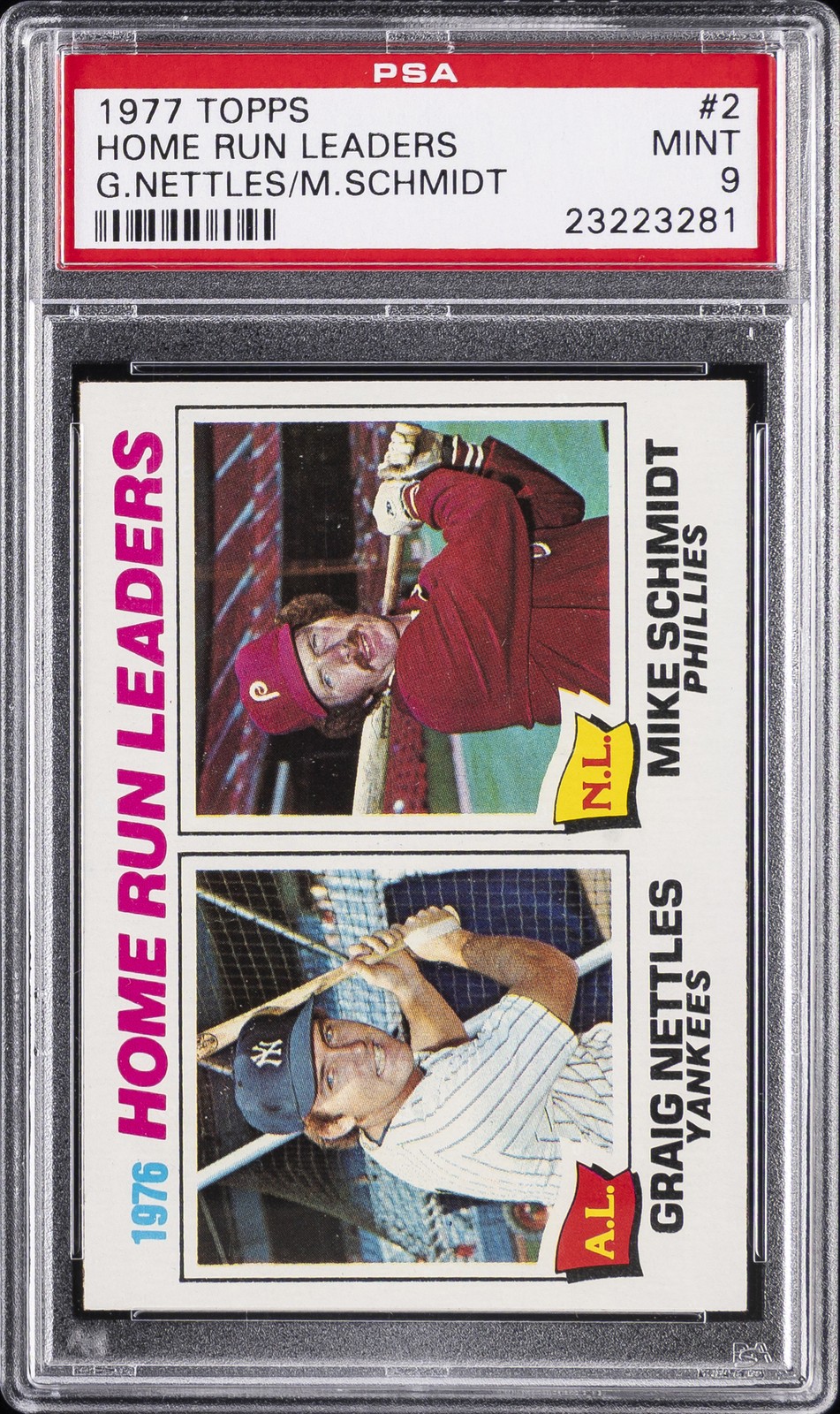 1977 TOPPS G.NETTLES/M.SCHMIDT #2 HOME RUN LEADERS PSA 9