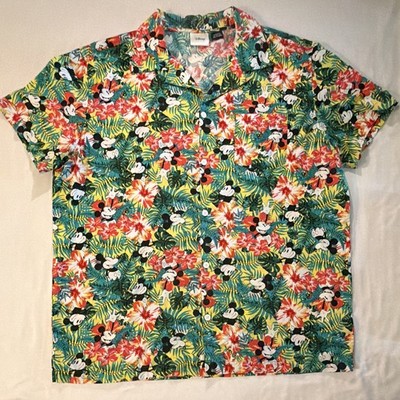 Disney Mickey Mouse Men s Hawaiian Tropical Floral Button Up Shirt XL