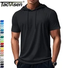 Mens Short Sleeve Hoodie Cotton Casual T-Shirts Sport Hooded Sweatshirt Pullover
