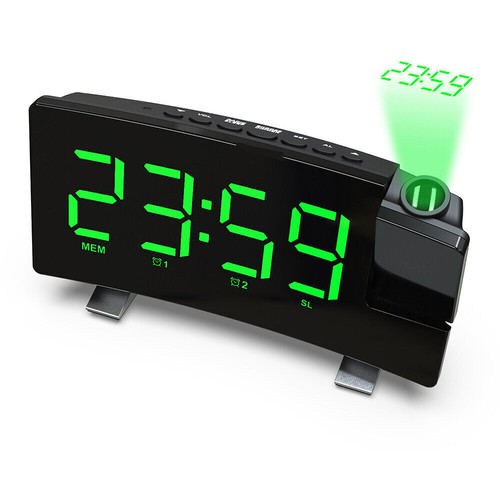 LED gekrümmter Bildschirmmit Projektion Digital Funkuhr Dimmbar Tischuhr Alarm - Bild 27 von 27