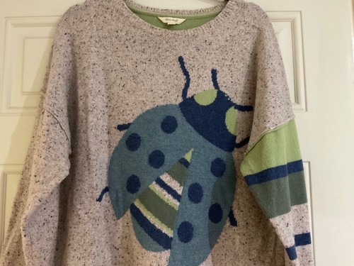 White Stuff Lagenlook Oatmeal Ladybird Lambs/Merino Wool Stretch Jumper-Size 16 - Picture 3 of 11