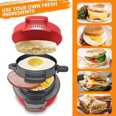 2er Sandwichmaker Sandwichtoaster Burger Maker 800W mit 2 runden Grillplatten DE