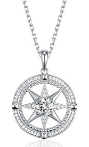 Authentic LoveBhatia Moissanite Compass Necklace  18K White Gold Plated Sterling Silver