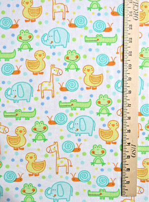 BABY ANIMAL FABRIC  BRIGHT COLORS ELEPHANTS, FROGS, ECT.   ONE YARD
