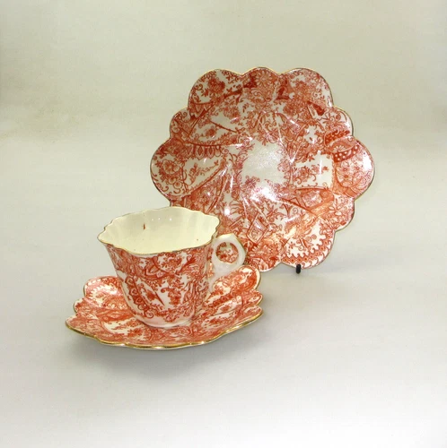 Wileman (Pre Shelley) China  No 1384 Red Flowers Trio