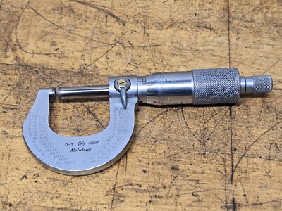 Mitutoyo 0-1'' Outside Diameter Micrometer .0001'' Ratchet Stop Carbide Tip