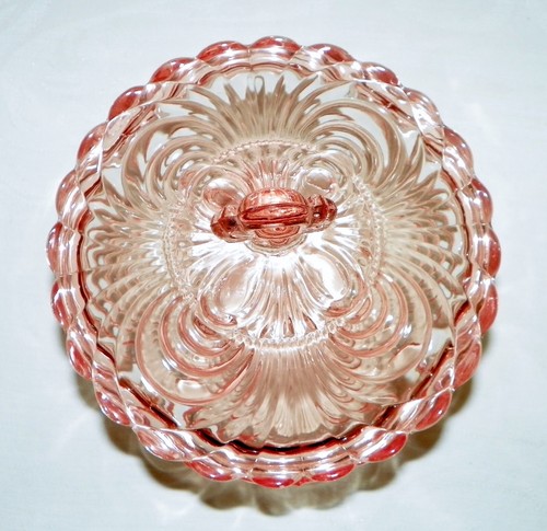 Cambridge La Rosa PINK CAPRICE #165 Oval 3 toed footed covered CANDY DISH 6" - 第 5/7 張圖片