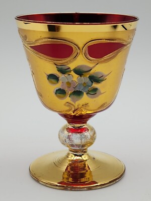 Bohemian Czech Murano? Gilt Red Wine Glass  4 1/8'' Tall READ Seller Description