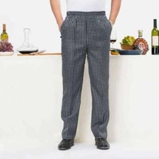 Chef Pants Cook Kitchen Trousers Catering Work Baggy Elastic Waist Uniform